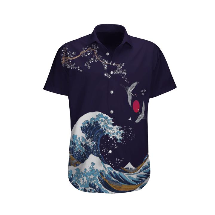 Japanese Waves Crane Koi Fish Hawaiian Shirt - Pinotee Store