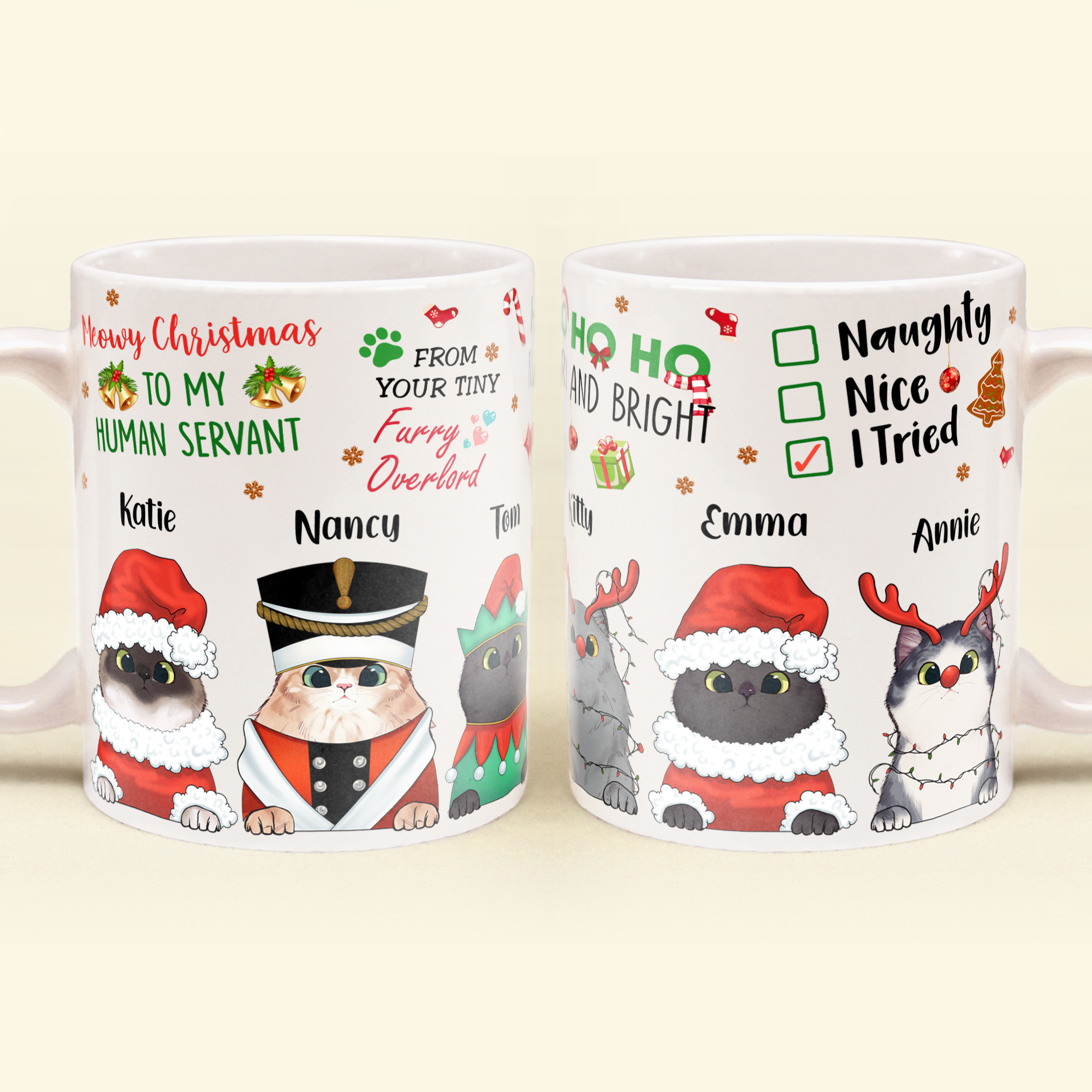 Meowy Christmas To My Human Servant – Personalized Mug – Christmas Gift For Cat Owner