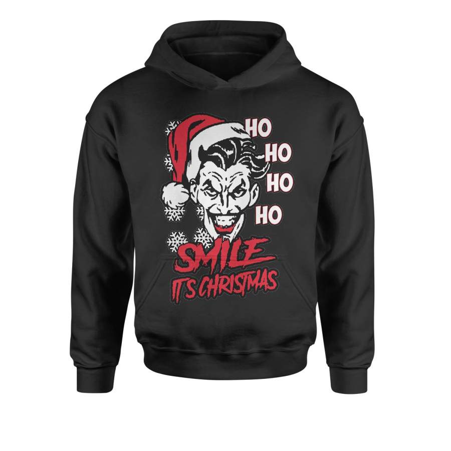 Smile It’s Christmas Joker Ugly Christmas Youth-Sized Hoodie