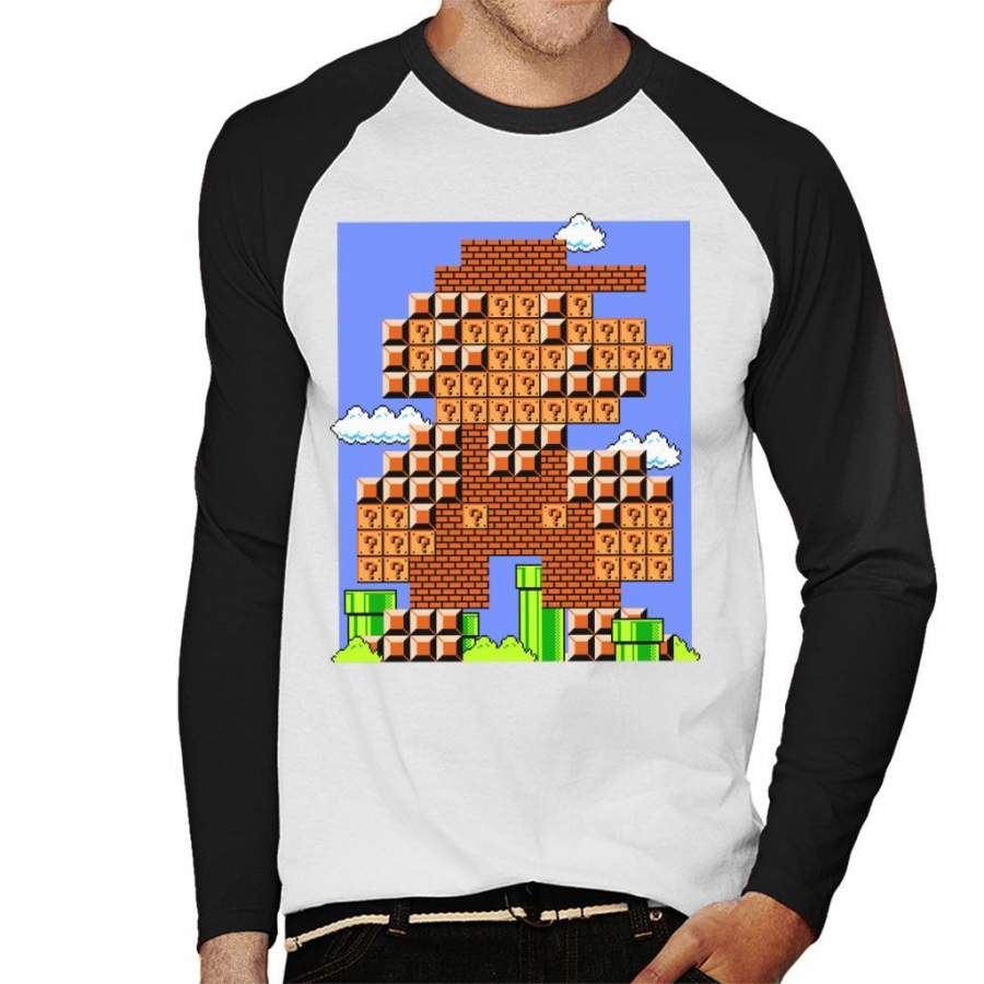 Block Super Mario Bros Men’s Baseball Long Sleeved T-Shirt