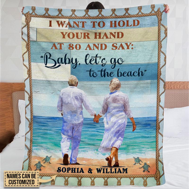 Let’S Go To The Beach, Old Couple, Couple Gift, Custom Blanket
