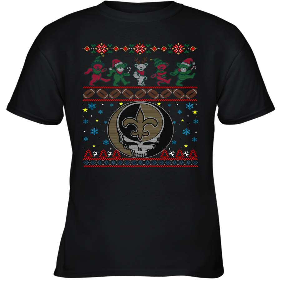 New Orleans Saints Christmas Grateful Dead Jingle Bears Football Ugly Sweatshirt Kids Unisex T-Shirt