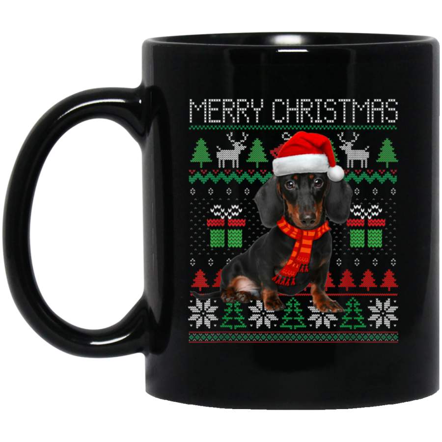 Ugly Christmas Dachshund Dog Tree Santa Xmas Lovers Gift 11 oz 15 oz Mug Black