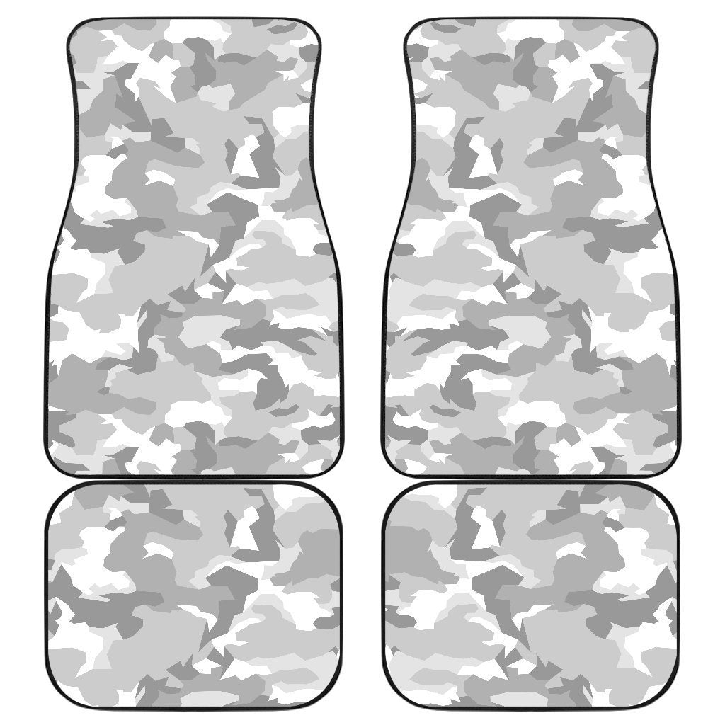 White Snow Camouflage Print Front And Back Car Floor Mats, Front Car Mat