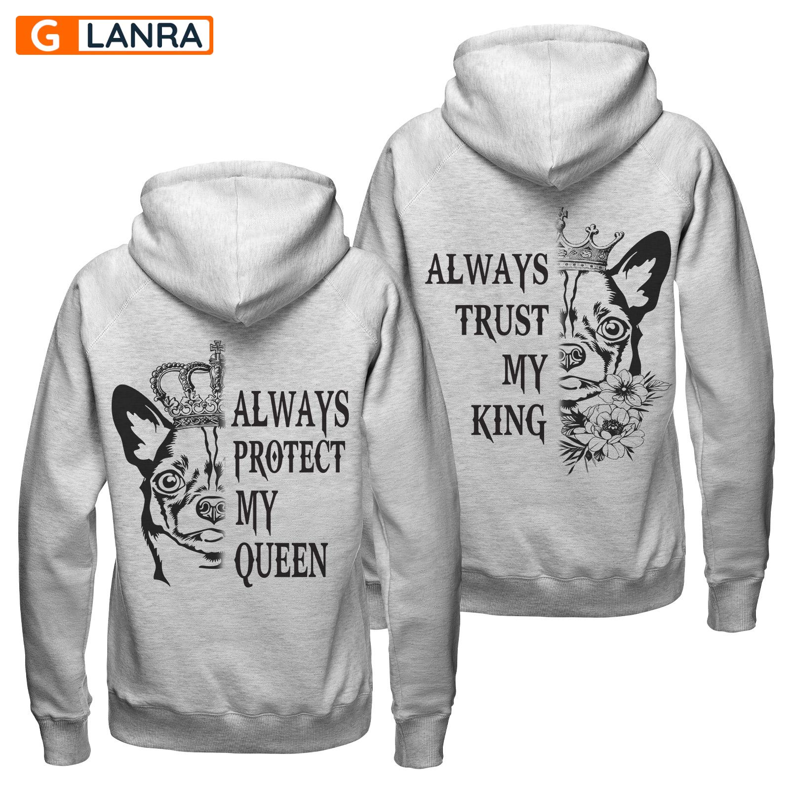 Always Protect My Queen Always Trust My King Hoodie, Chihuahua Couple Hoodie, Dog Couple Hoodie, Husband Wife Hoodie, Unisex Sweater, Sweatshirt