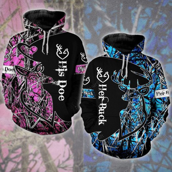 Buck N Doe Deer Hunting I Choose You Hoodie Combo Blue Pink Black