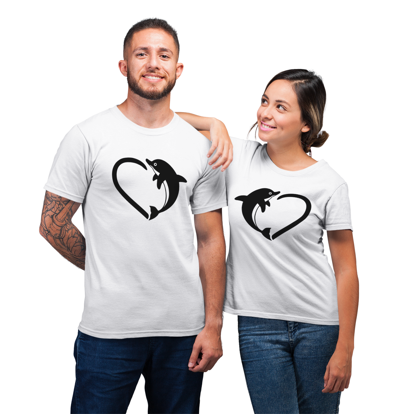 Dolphins Couples His And Her With Heart Shirt For Lover Matching T-shirt