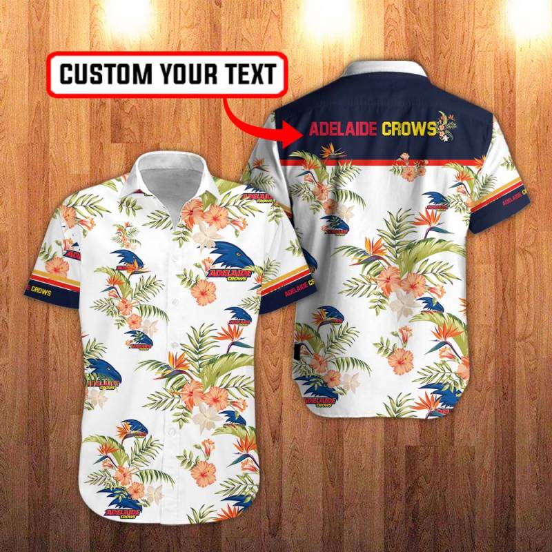 Adelaide Crows Floral Hawaiian Shirt in White And Hawaiian Hibiscus Flower Personalization 3D Full Print Button Shirt