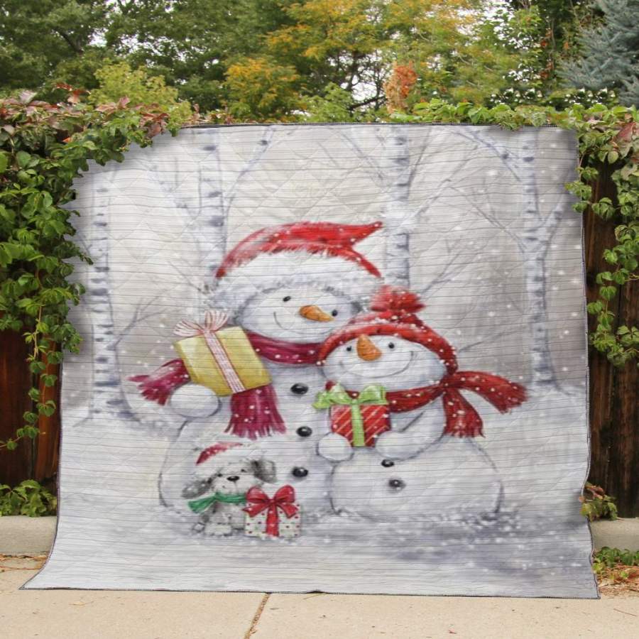 Christmas gift – DN0912 – Snowman – Christmas Couple Snowman with Puppy –  Quilt