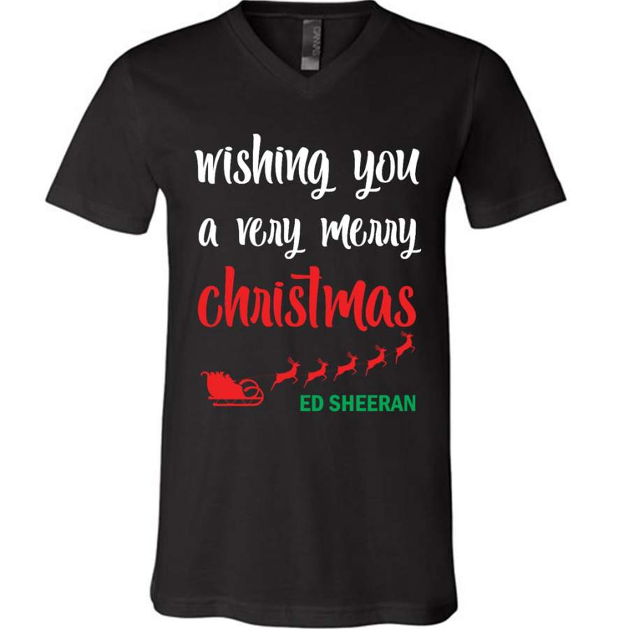 Wishing You A Very Merry Christmas Ed Sheeran – Canvas Unisex V-Neck Shirt