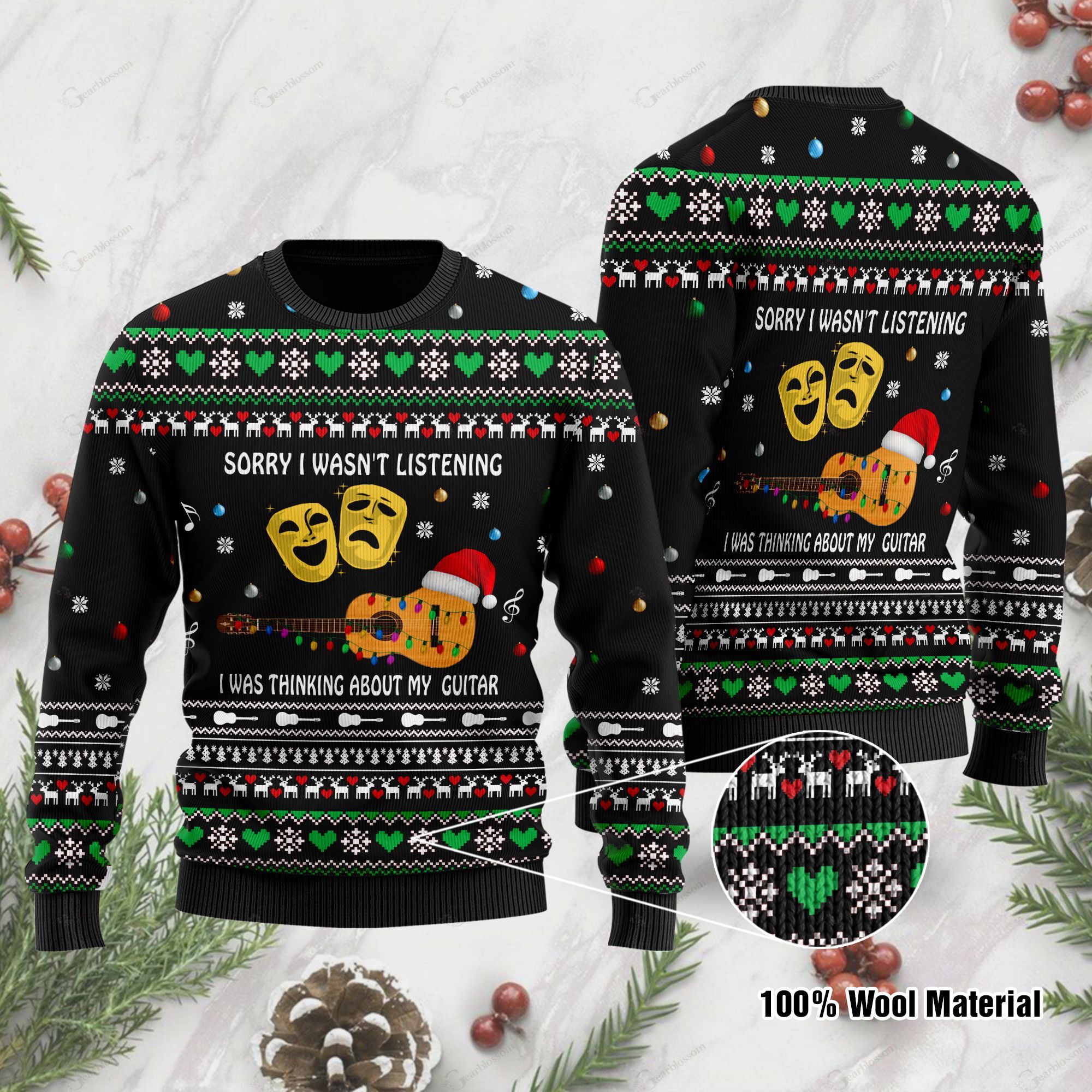 Sorry I Wasn’t Listening I Was Thinking About My Guitar Christmas Guitar Ugly Sweater For Guitar Lovers On Christmas Days 0282 T2PLH0101