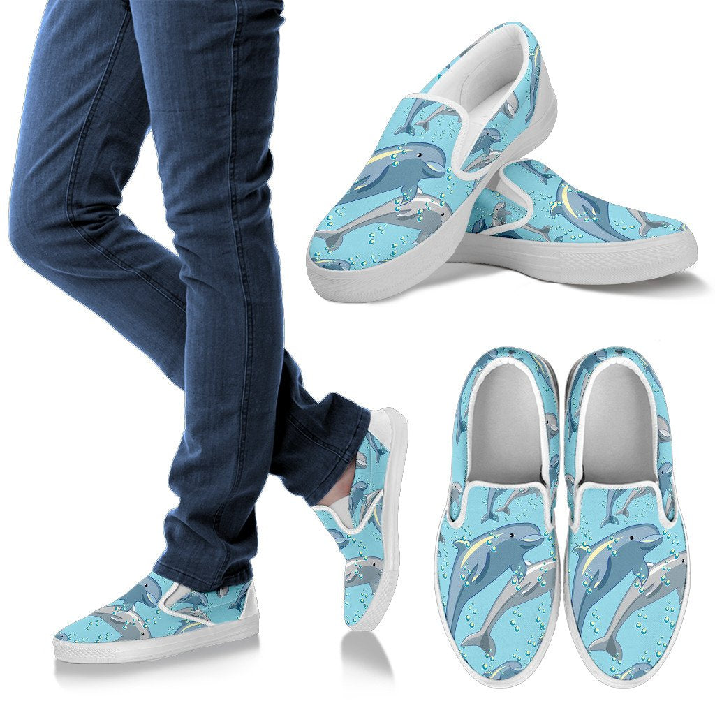 Dolphin Print Pattern Men Slip On Shoes