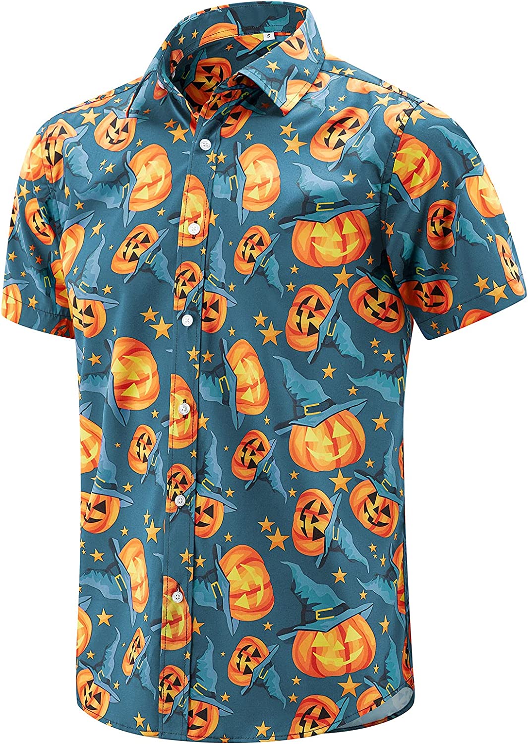 Halloween Button Up Shirt For Men Fun Pumpkins Printed Casual Short Sleeve Hawaii Aloha Shirts Ha37168