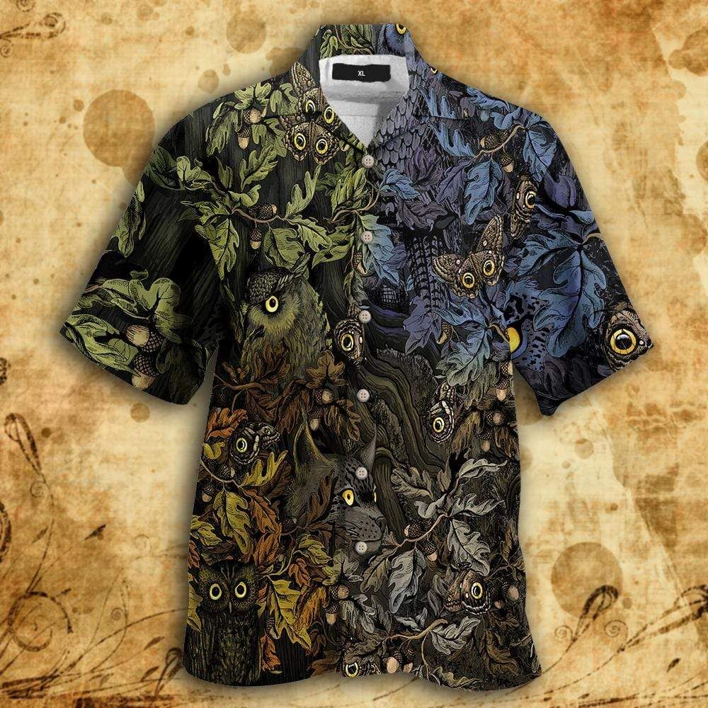 Owl Forest Goa Vintage Hawaii Aloha Shirts Ha94609