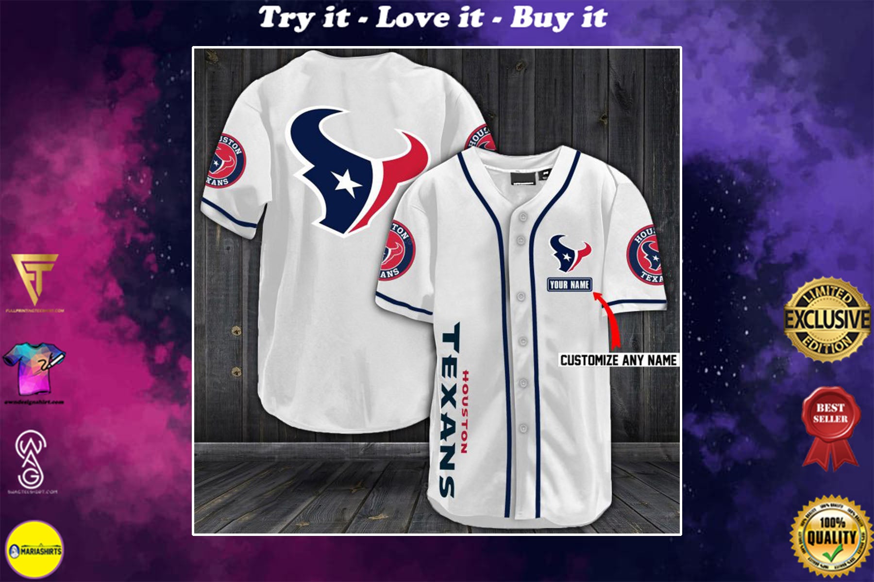 Personalized Name Jersey Houston Texans Full Printing Shirt – Maria