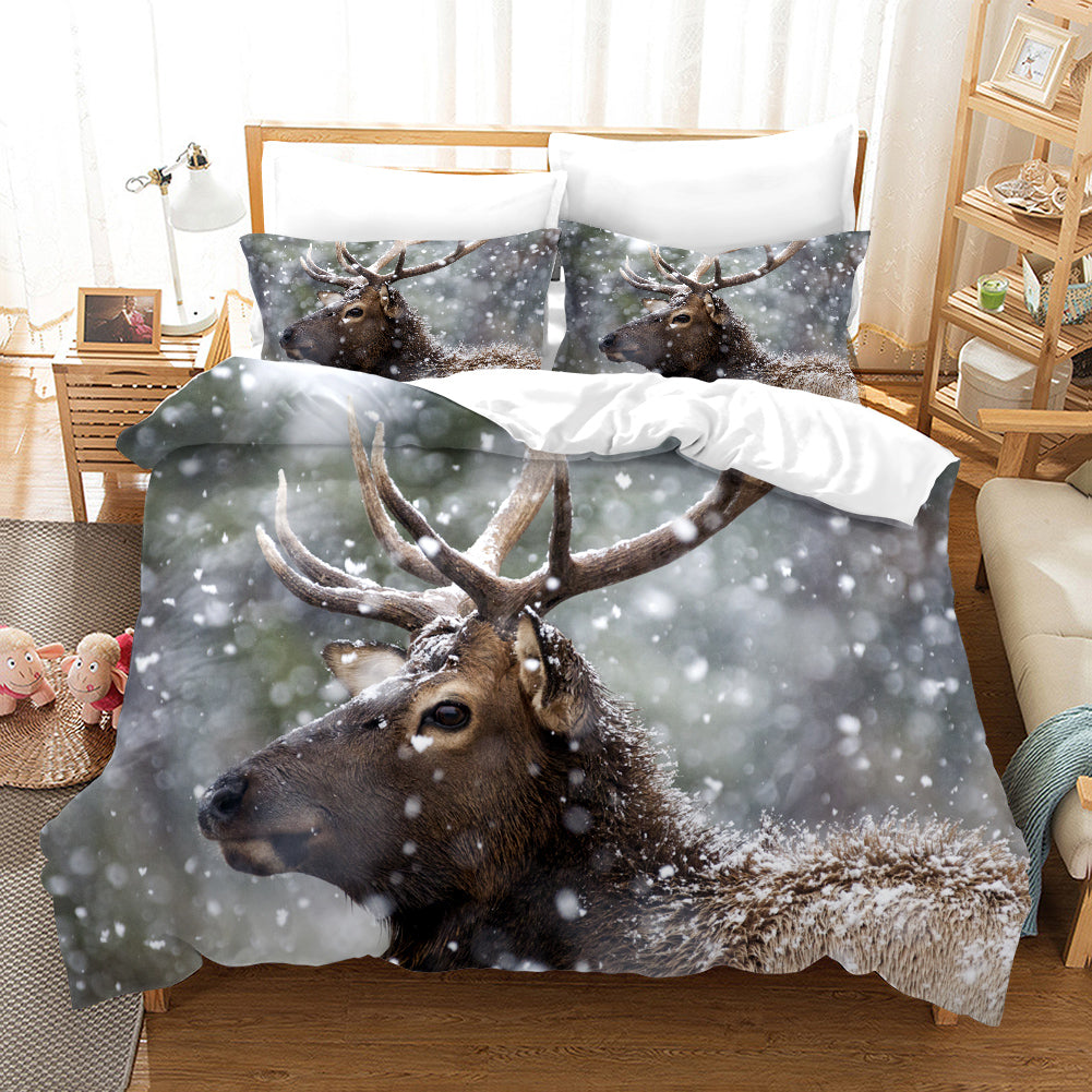 3D Winter Snow Animal Elk Quilt Cover Set Bedding Set Duvet Cover Pillowcases 95