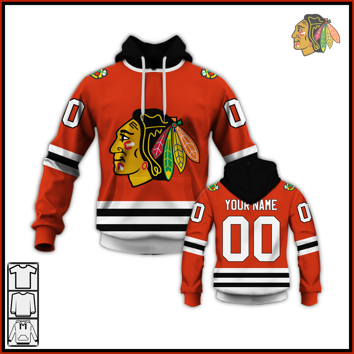 Chicago Blackhawks Custom Name Number Throwback Vintage Jersey Pullover Hoodie