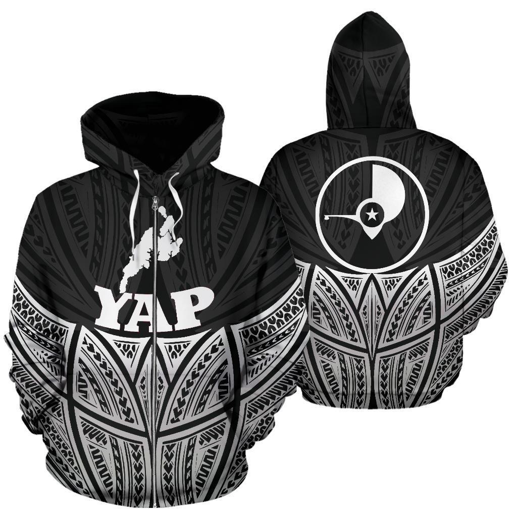 Yap Polynesian Zip-Up Hoodie Black Pride Map And Seal – Pacific Print Hoodie