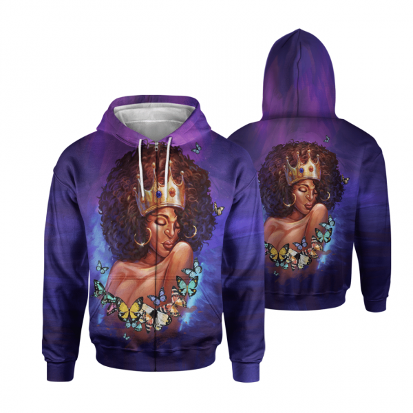 Black Queen Butterfly Art For Black Women Art All Over Print 3D Unisex Zip Up Hoodie Us Size