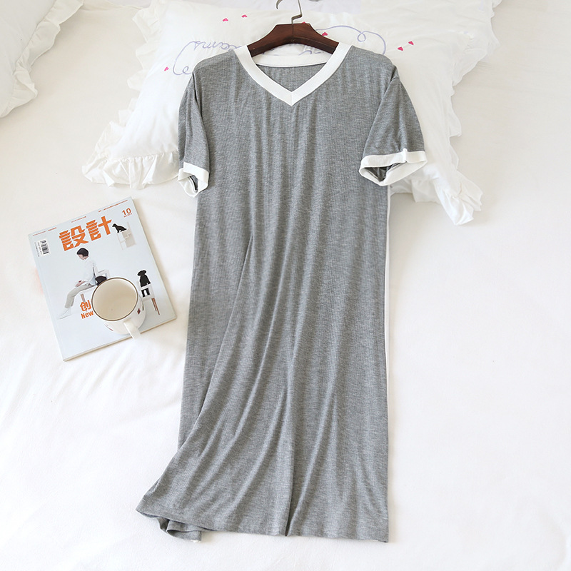 Summer Cotton Knitted Nightdress Japanese Thin Section Short Sleeve Striped Stitching Dress Womens Nightgown Sleepwear Camisola alx