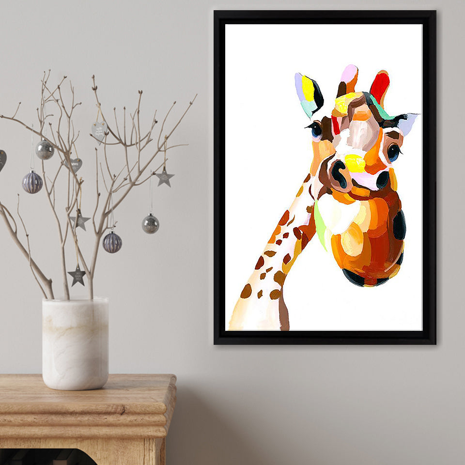 Colourful Happy Giraffe Framed Canvas Print – Canvas Painting, Canvas Art, Wall Art, Wall Decor