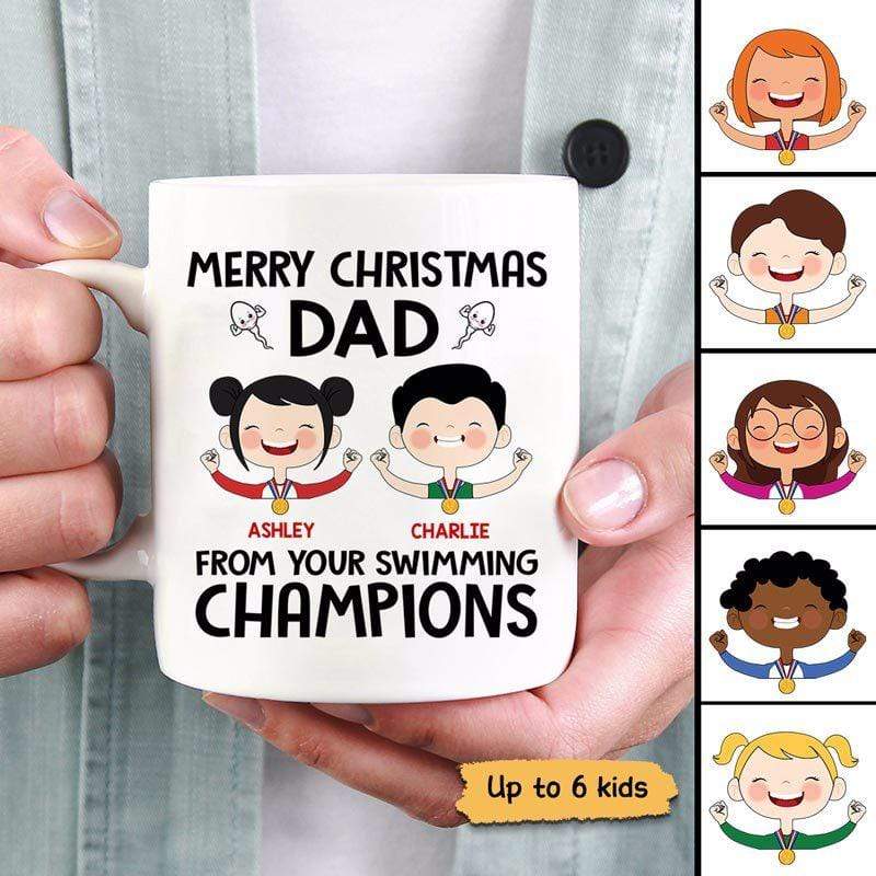 Merry Christmas Dad From Swimming Champions Personalized Mug