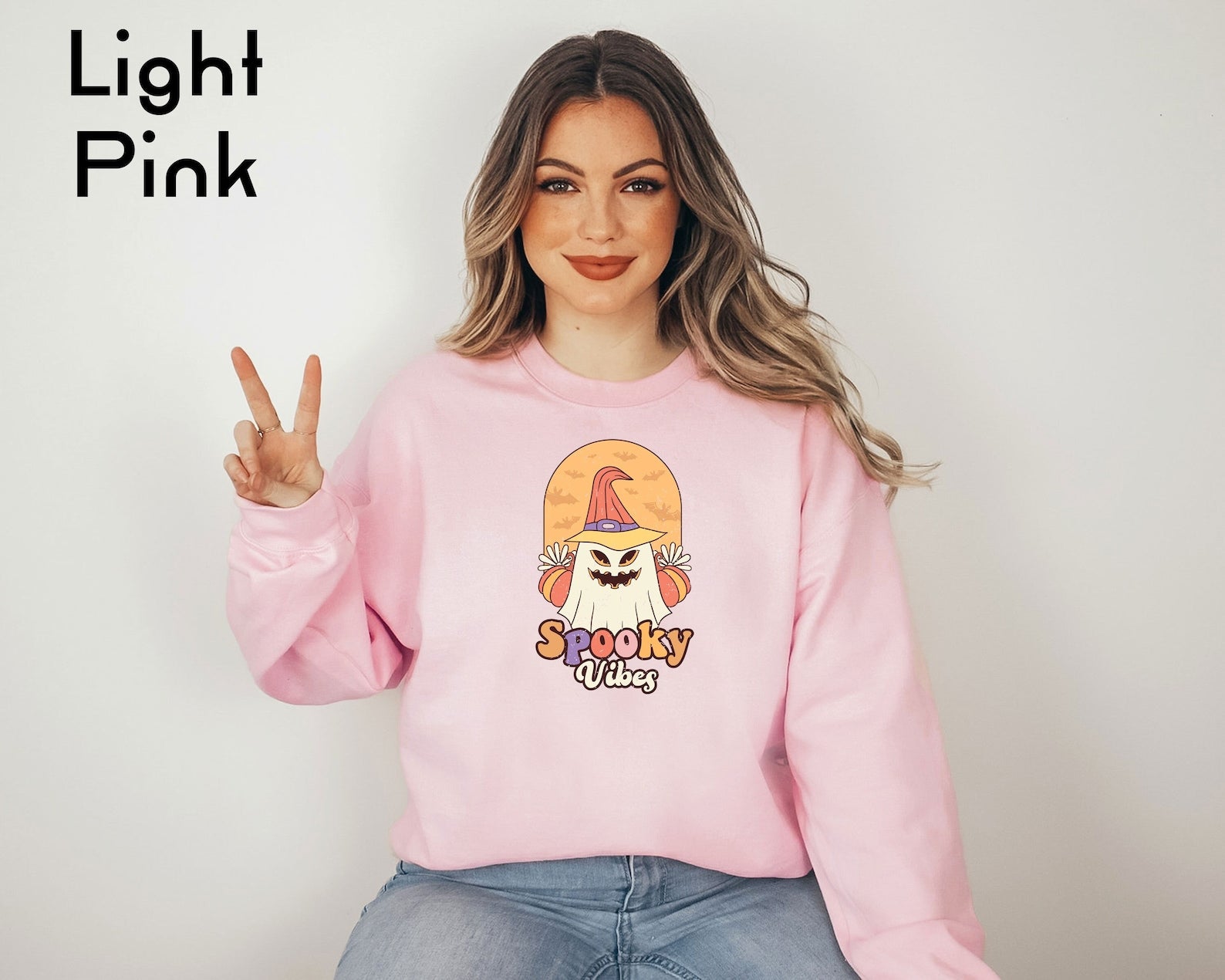 Retro Spooky Vibes Sweatshirt, Vintage Halloween Sweatshirt, Women Fall T-Shirt, Cute Halloween Gift, 2D Crewneck Sweatshirt All Over Print Sweatshirt For Women Sweatshirt For Men