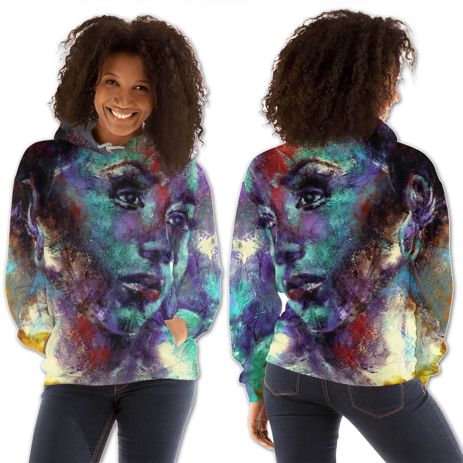 African American Hoodies Beautiful Afro American Girl All Over Print Womens Hooded Sweatshirt Modern Afrocentric Clothing BPS93290