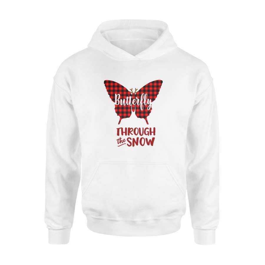 Through The Snow Christmas Butterfly Red Plaid Hoodie