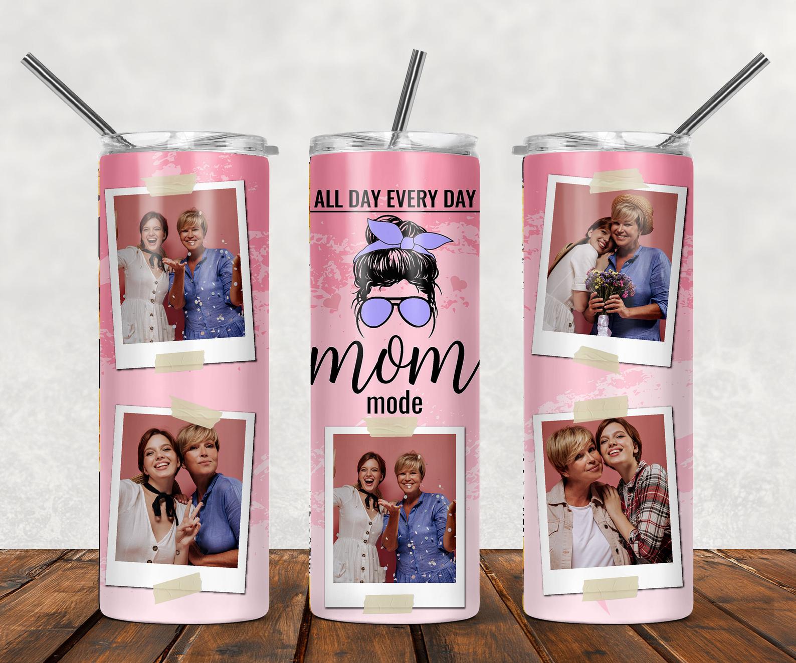 All Day Every Day Mom Personalized Photo 20Oz Skinny Tumbler, Family Photo Tumbler, 5 Pictures Custom Skinny Tumbler