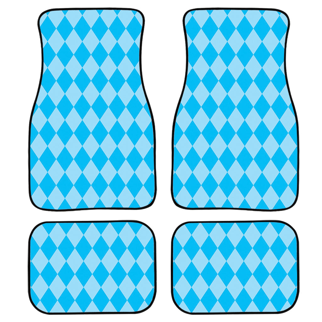 Blue Harlequin Pattern Print Front And Back Car Floor Mats, Front Car Mat