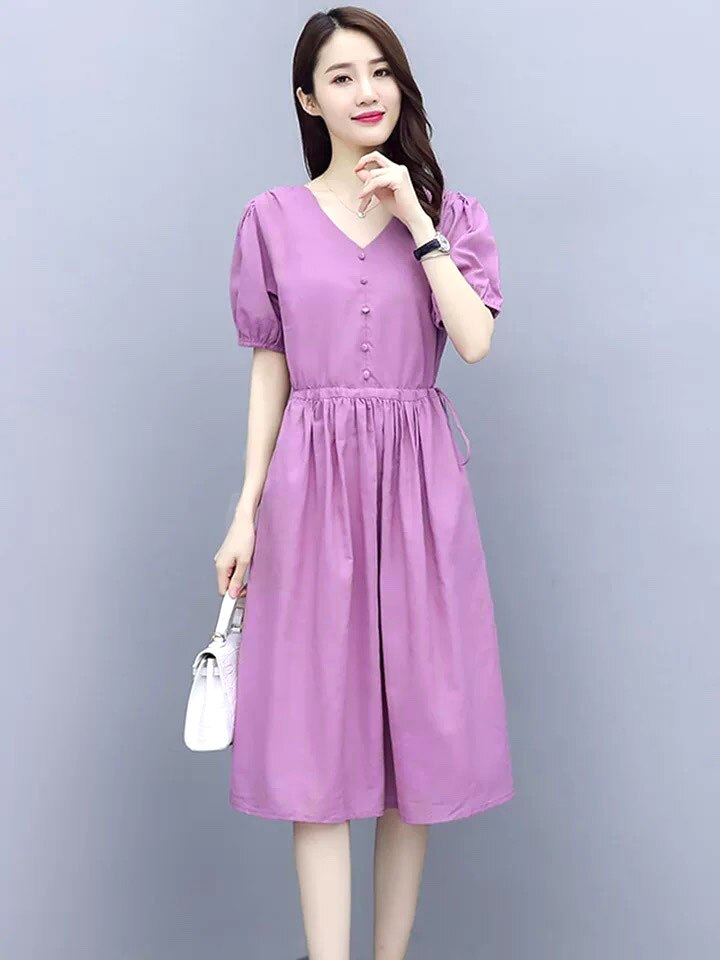 Summer Woman Cotton Linen Vintage Dress New Fashion Solid Button Belt Short Sleeves V-Neck Dresses Female alx