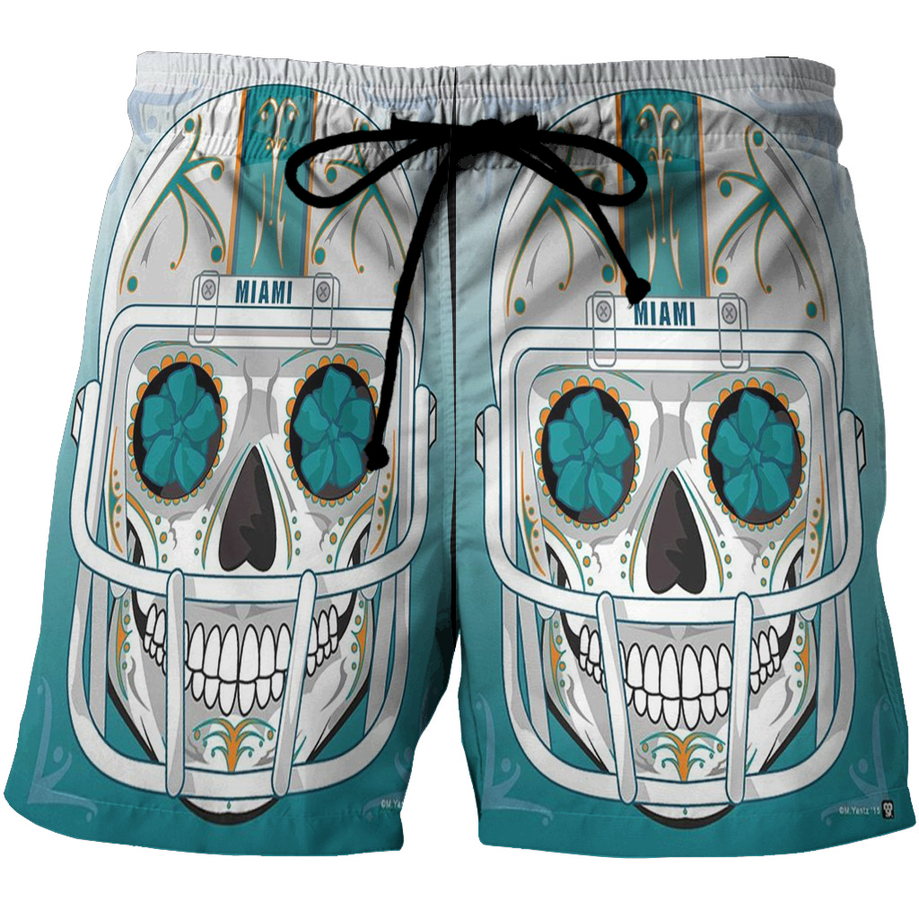 Miami Dolphins Skull Art 3D All Over Print Summer Beach Hawaiian Short