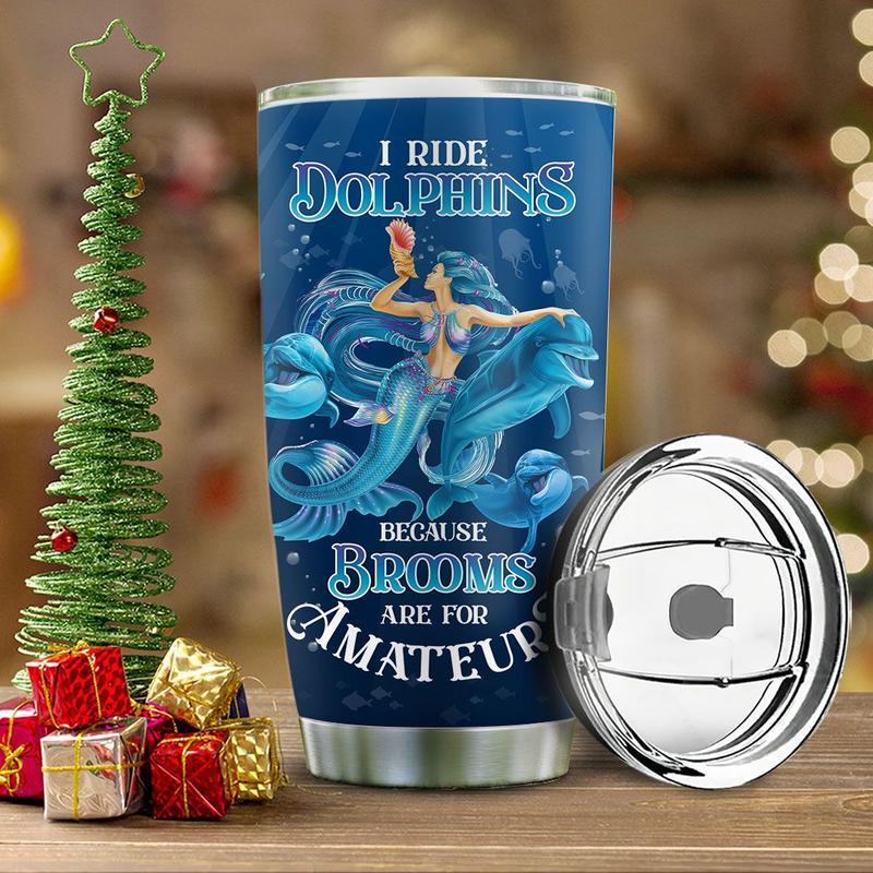 Mermaid Dolphins Stainless Steel Tumbler Cup | Travel Mug | Tc5628