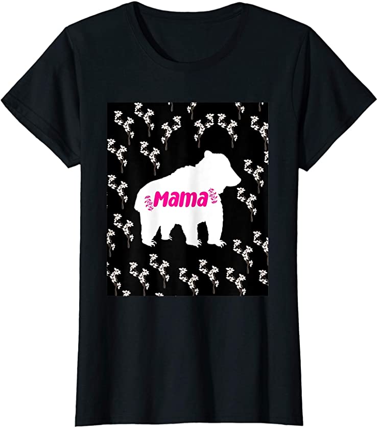 Womens Mama Bear Silhouette On Floral Cute Animal Mom Women T-Shirt