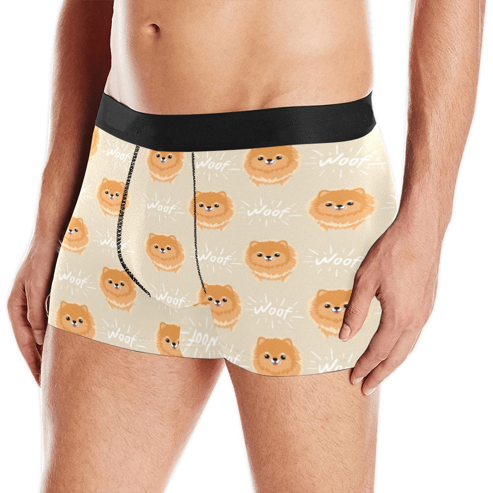 Cute Brown Pomeranian Puppy On Blue Men’S All Over Print Boxer Briefs Men’S Underwear