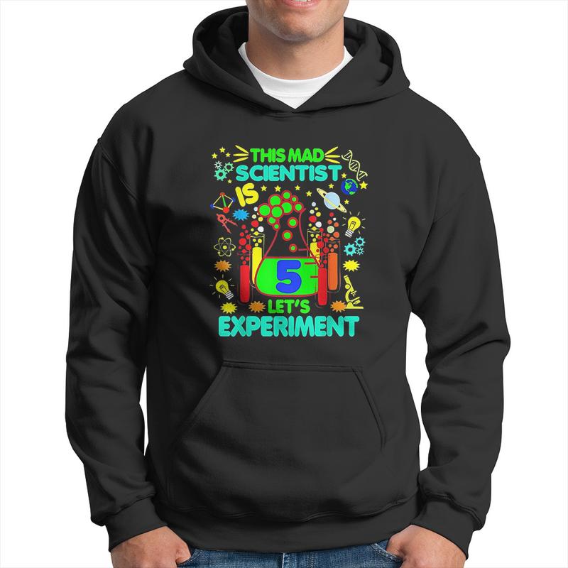 Birthday Age 5 Boys Girls Science Theme Party Men Hoodie Graphic Print Hooded Sweatshirt