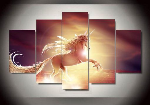 Unicorn 12 Abstract Animal 5 Panel Canvas Art Wall Decor