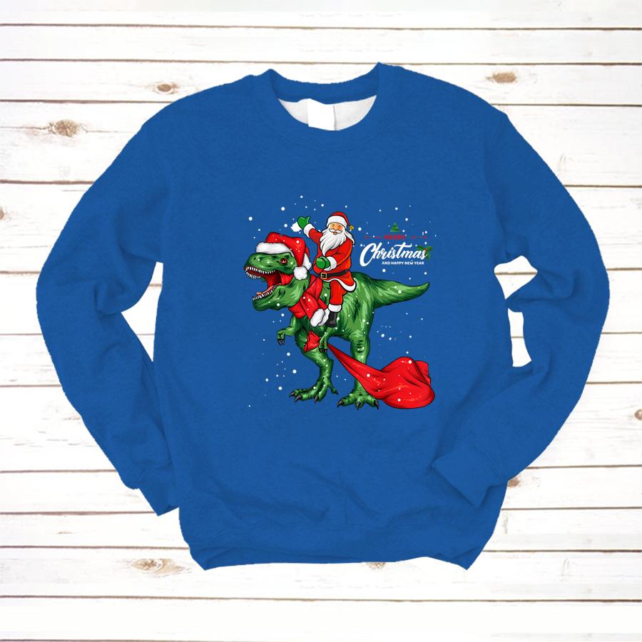 Santa Riding T rex Dinosaur Christmas Gifts Boys Men Xmas T Shirt