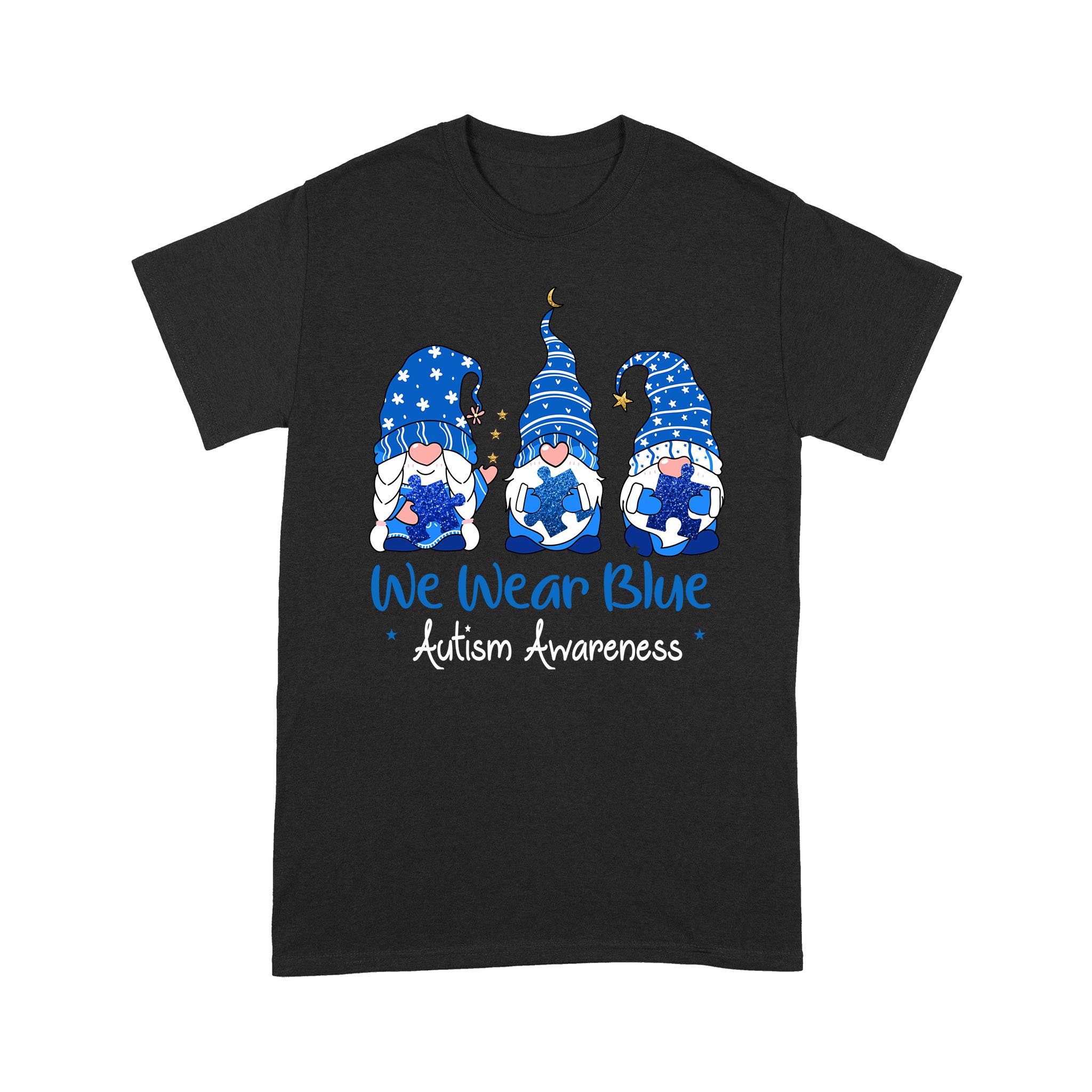 Three Gnomes Holding Blue Puzzle Autism Awareness Shirt – Standard T-shirt