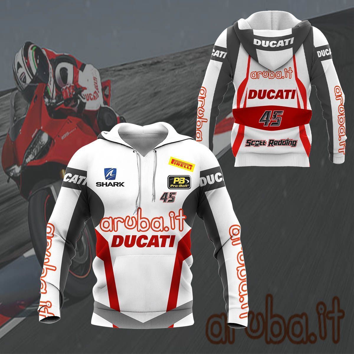 3D All Over Printed Ducati Racing Shirts Ver 4 (White)