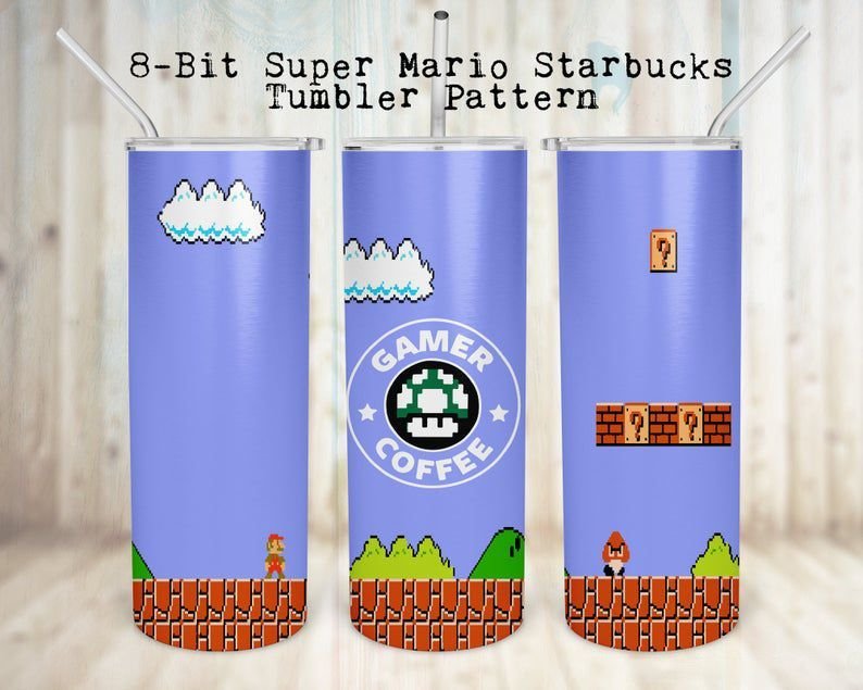 8 Bit Super Mario Starbucks Coffee Skinny Tumbler H97