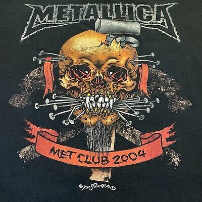 Vintage Metallica Met Club 2004 Band Tour T Shirt Sz  Black Heavy Metal Skull 7121