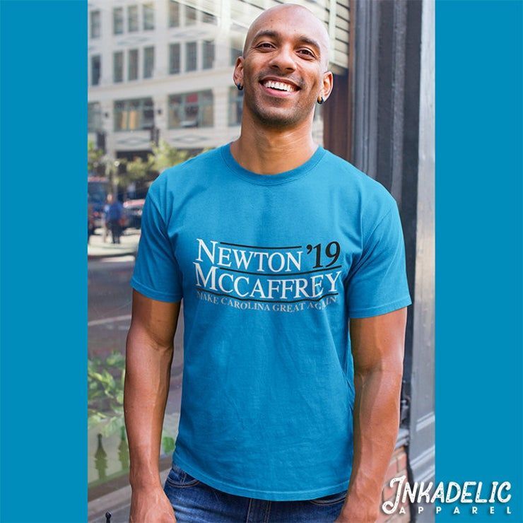 Cam Newton X Christian Mccaffreyt Carolina Panthers Funny Political President Parody Make Carolina Great Again T Shirt