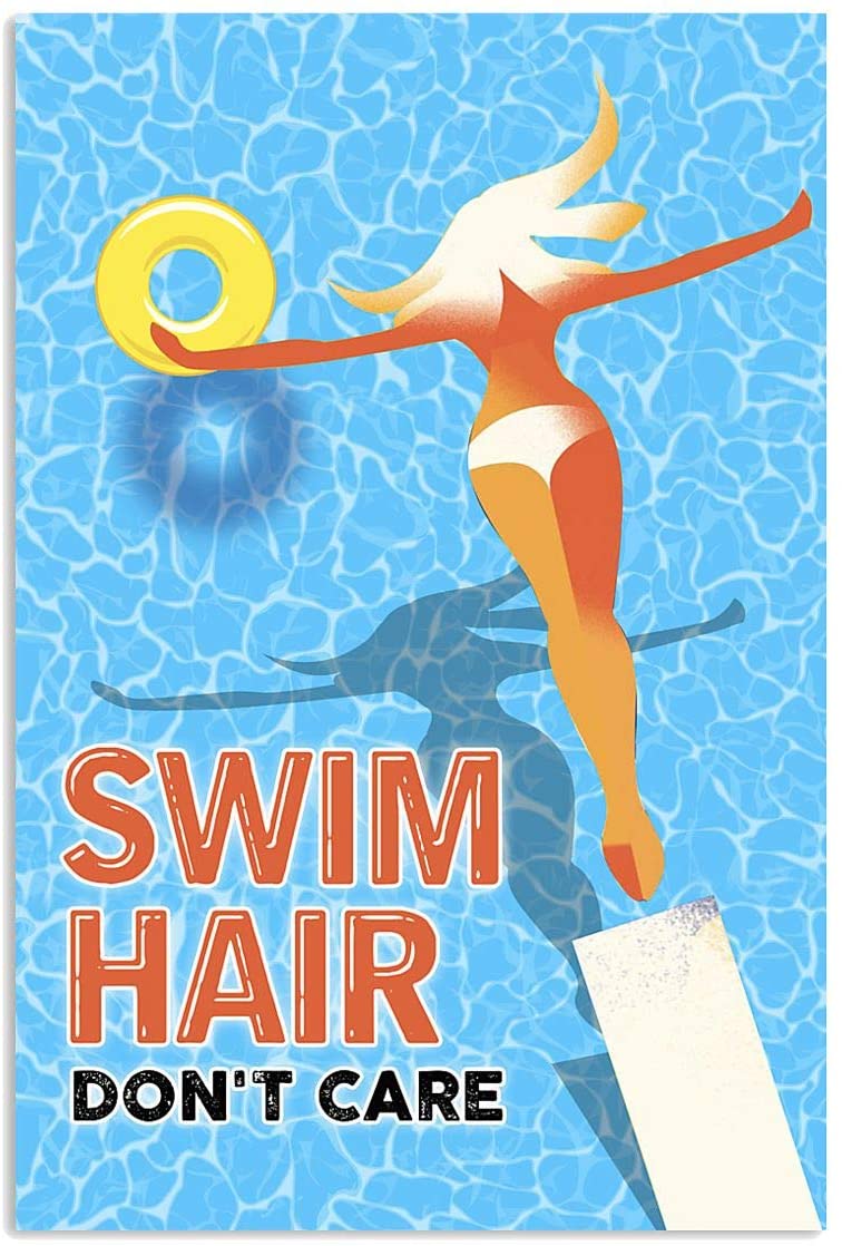 Vintage Girl Swim Hair Don’T Care Poster Art Print      Home Decor Gift For Men Women Family Friend On Birthday Xmas