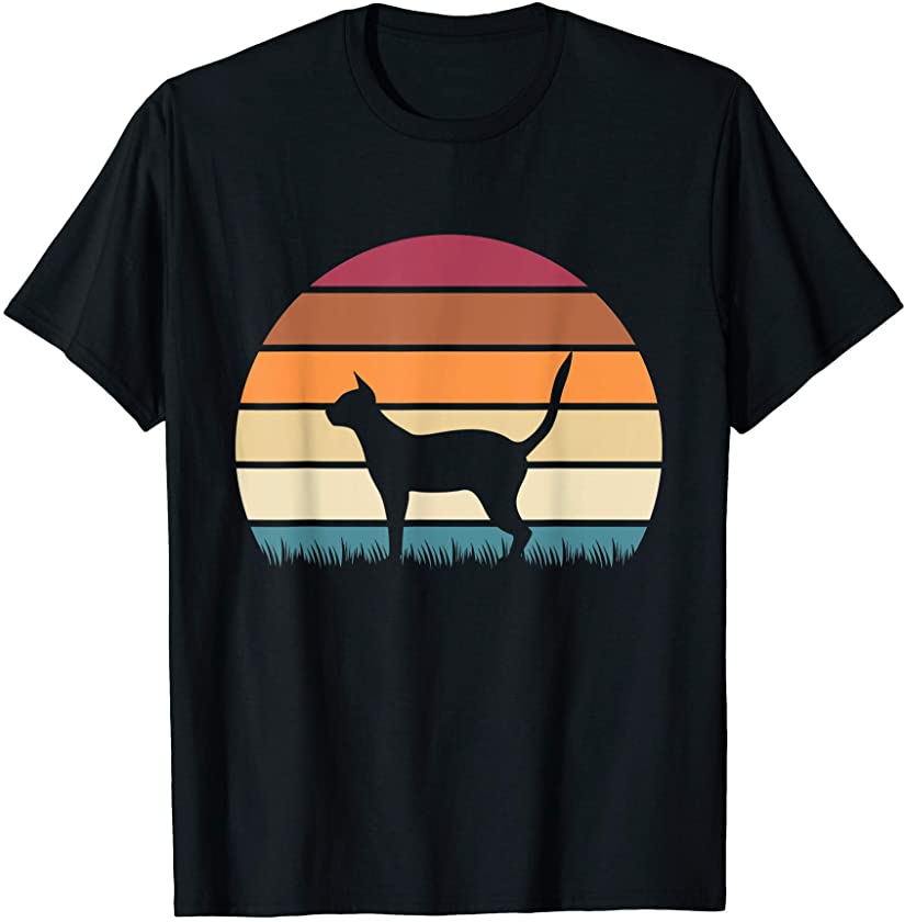 Retro Vintage Sunset Kitten Feline Pet Bombay Cat T-Shirt