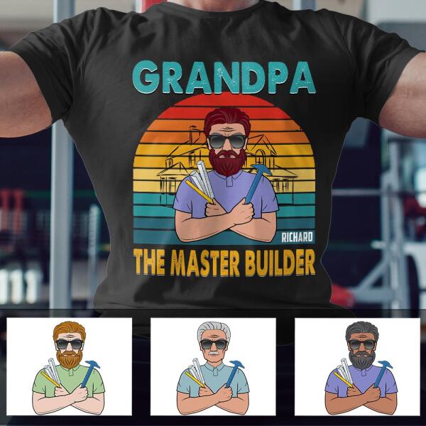 Vintage Retro Grandpa The Master Builder Construction Worker Gift For Father’s Day Custom Style & Name Personalized Shirt