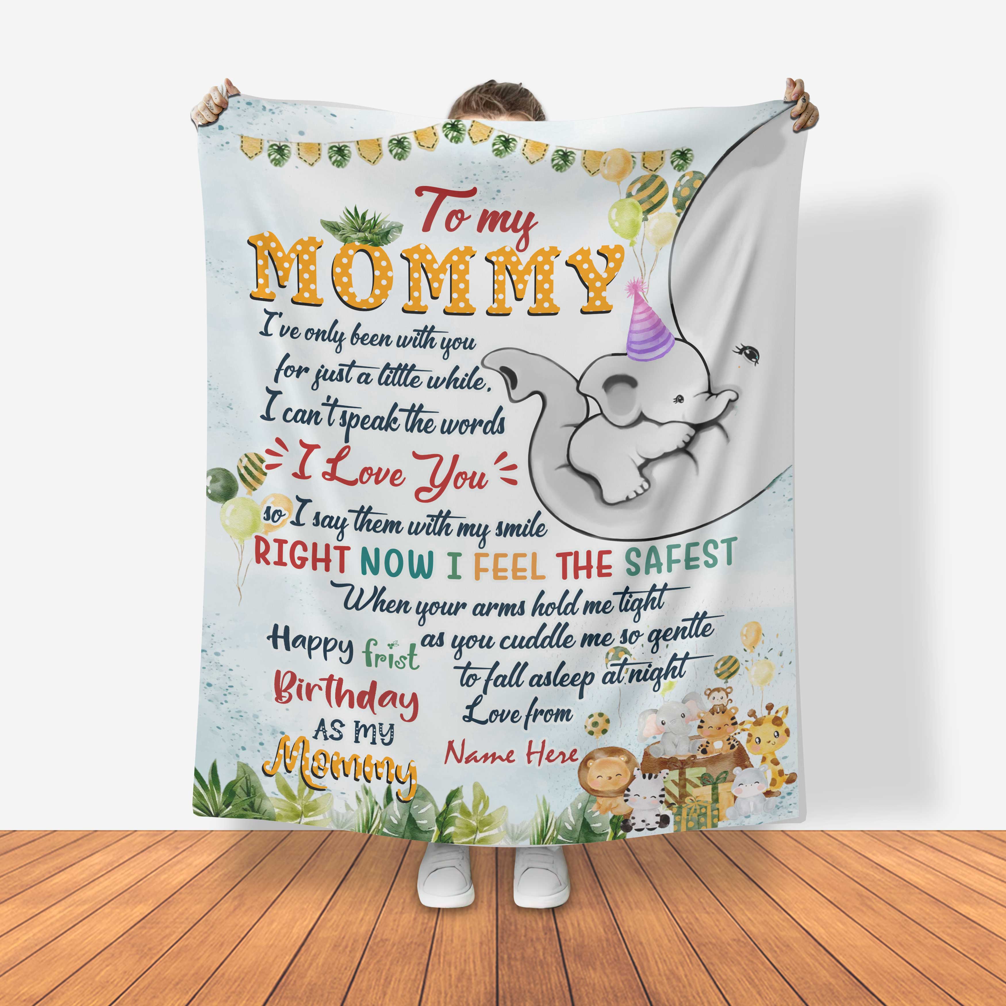 Happy 1St Birthday As My Mommy – Personalized Animal Blanket – Birthday Gift For Mom, Mother, Cute Elephant Blanket