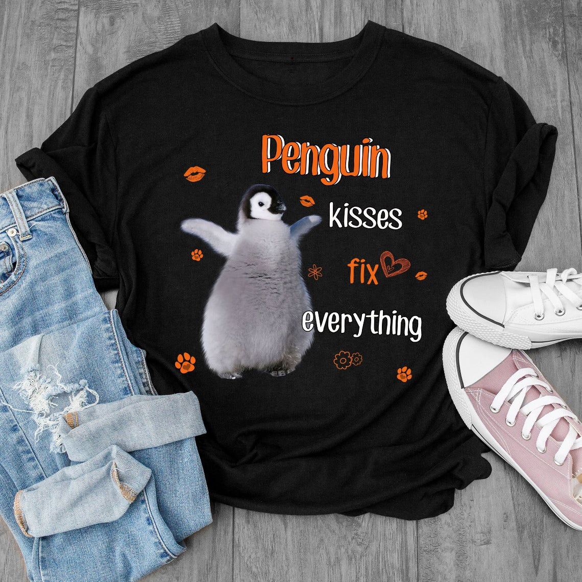 Penguin Kisses Fix Everything Graphic Unisex T Shirt, Sweatshirt, Hoodie Size S – 5XL