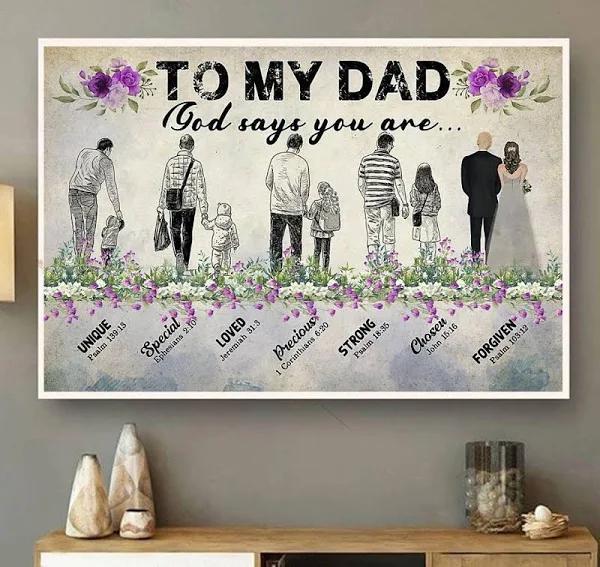 Family Poster To My Dad God Says You Are Unique Special Lovely Precious Strong Chosen Forgiven Poster, Father’S Day Gift Up555